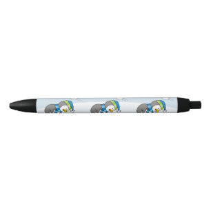 Caneta Preta Pequeno pinguim pegando uma bola de neve
