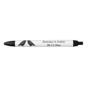 Caneta Preta Personalização do Casamento Gótico Beijando Ravens