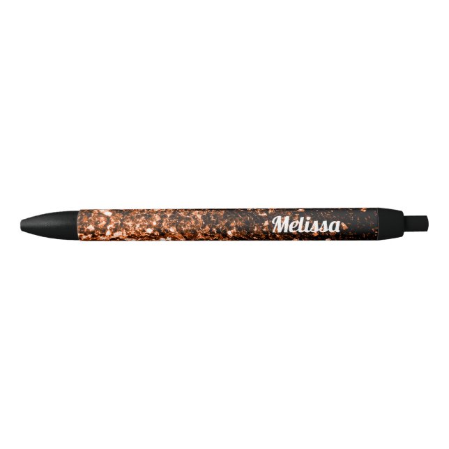 Caneta Preta Personalize Bronze Laranja Marrom brilhos faíscas (Frente)