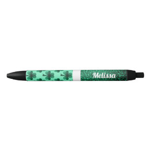 Caneta Preta Personalize o trevo do trevo dos Sparkles do verde