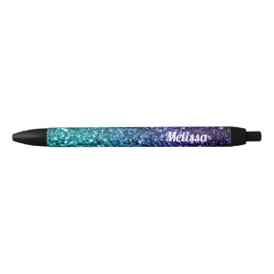 Caneta Preta Personalize sparkles azuis do brilho de Ombre do