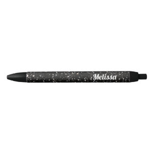 Caneta Preta Personalize sparkles brilhantes preto e branco do