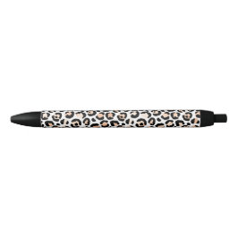 Caneta Preta Pêssego Branco Impressão Preta-Leopardo