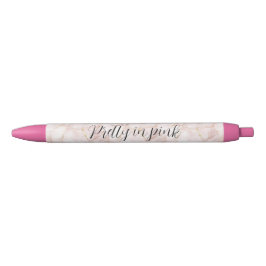 Caneta Preta Pétalas Florais Rosa Bege Dourado