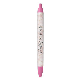 Caneta Preta Pétalas Florais Rosa Bege Dourado  