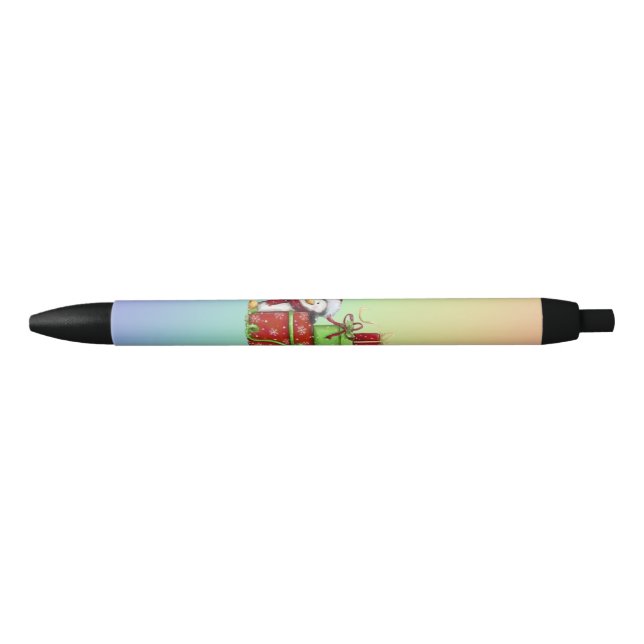 Caneta Preta Pinguim de Natal com presentes - Decoração Festiva (Frente)