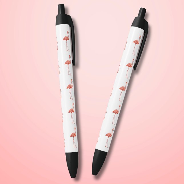 Caneta Preta Pink Flamingo Patterno Feminino (Simple Watercolor Pink Flamingo Black Ink Pen)