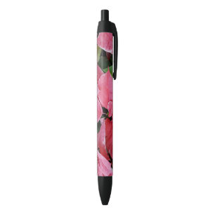 Caneta Preta Poinsettias Rosa de Mármore Estrela de Prata Flora