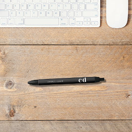 Caneta Preta Preto branco personalizado nome monograma minimali