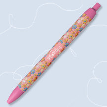 Pretty Floral Pattern Pen with Name