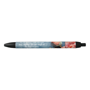 Caneta Preta Provérbios 31:25 Versículo Bíblico Floral Inspira