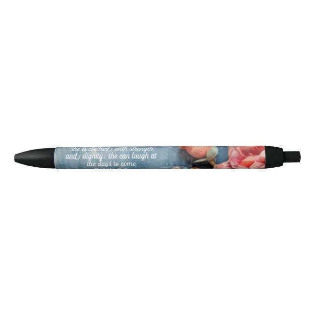Caneta Preta Proverbs 31:25  Pen Inspiring Bible Verse Floral (Frente)