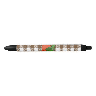 Caneta Preta Pumpkin Laranja no Padrão Marrom Branco Verificado