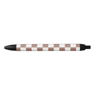 Caneta Preta Quadrados xadrez marrom mocha branco geométrico re
