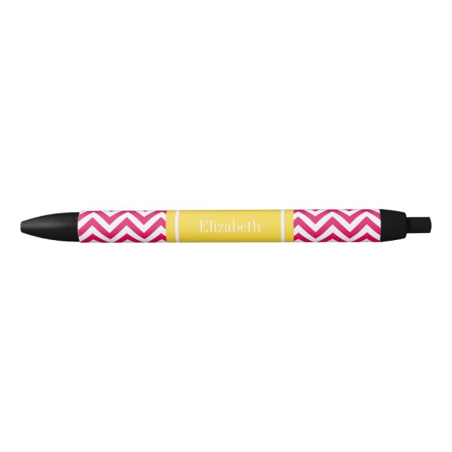 Caneta Preta Raspberry Lg Chevron Pineapple Name Monograma (Frente)