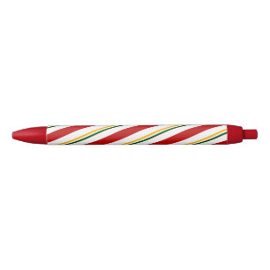 Caneta Preta Red Green & Dourado Candy Stripe Natal