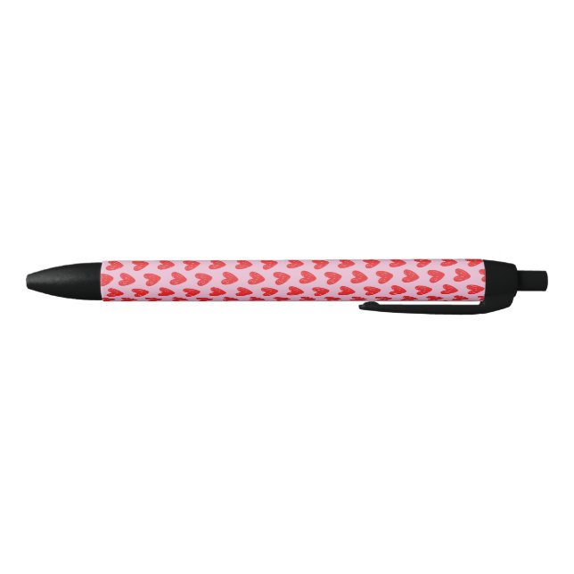 Caneta Preta Red Hand-Drawn Doodle Hearts Pattern on Pastel Pin (Parte Inferior)