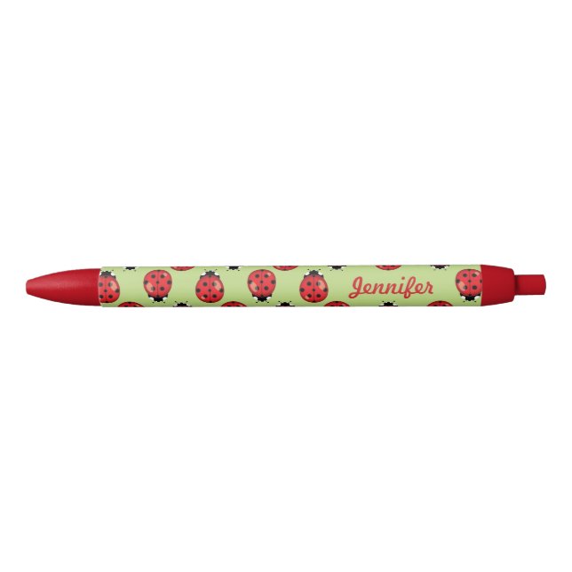 Caneta Preta Red Little Ladybugs Com Nome Personalizado (Frente)