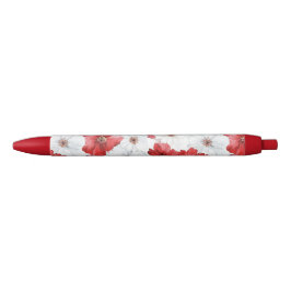 Caneta Preta Red White Flowers Wedding