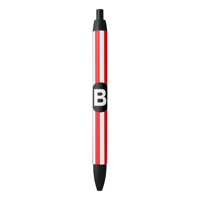 Caneta Preta Red White Vertical Stripes Black Monogram (Frente Vertical)