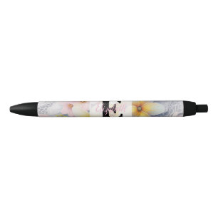 Caneta Preta Renda monograma rosa e flores amarelas da Primaver