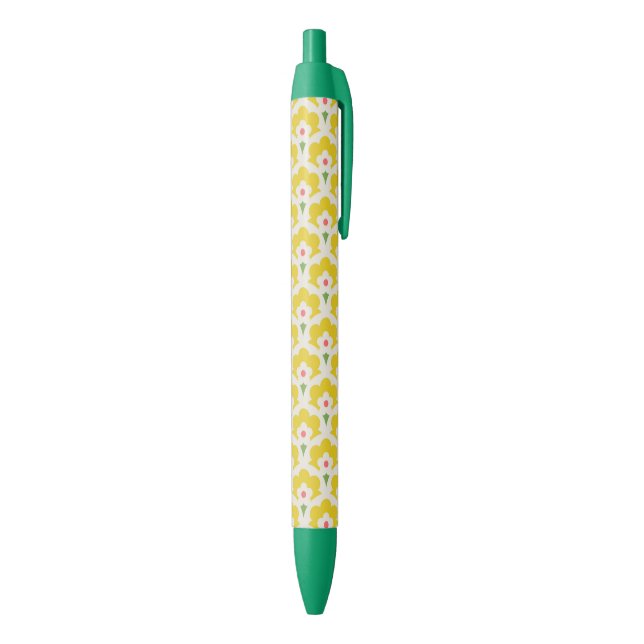 Caneta Preta Retro Yellow Flower Garden Pattern (parte de inferior (Vertical))