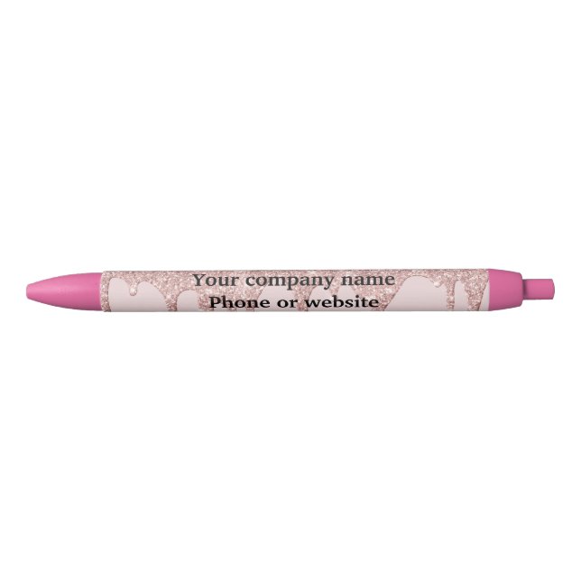 Caneta Preta Rosa Bege Dourado Rosa com Glitter Personalizado (Frente)