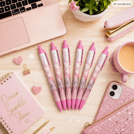Caneta Preta Rosa Brilho Escritório Escola Escrita Feminina
