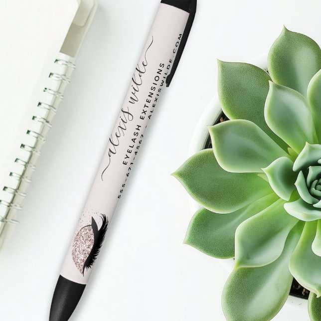 Caneta Preta Rosa Dourada Glitter Lashes Promoção de Negócios S (Criador carregado)