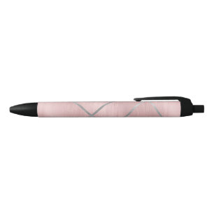 Caneta Preta Rosa Dourado Bege Rosa e Linhas Prateadas Escritór