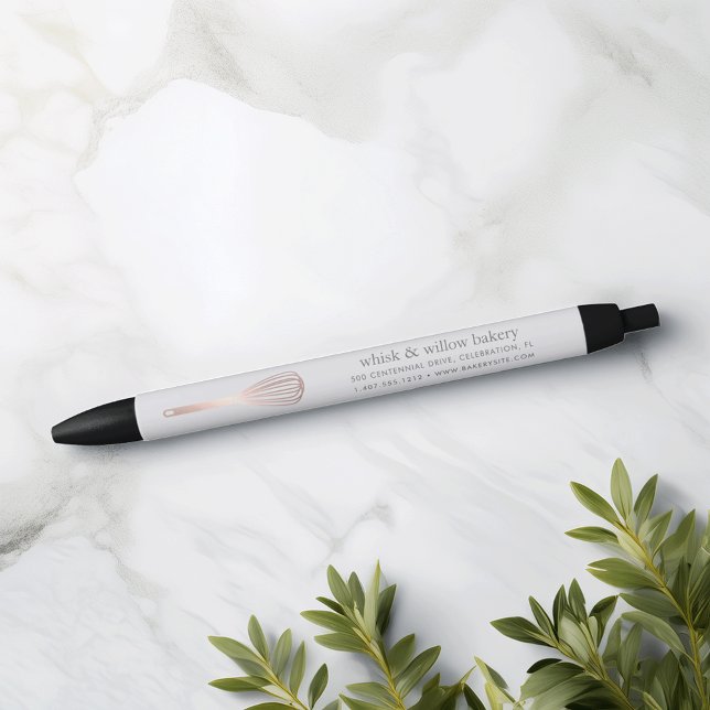 Caneta Preta Rosa Dourado Whisk | Empresas de padaria ou restau (Criador carregado)