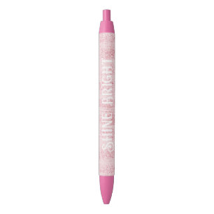 Caneta Preta Rosa Feminino Branco Listras de Brilho Falso