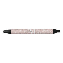 Caneta Preta Rosa Feminino Dourado Rosado Monograma Glam Glitte