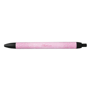 Caneta Preta Rosa Glittery glamoroso