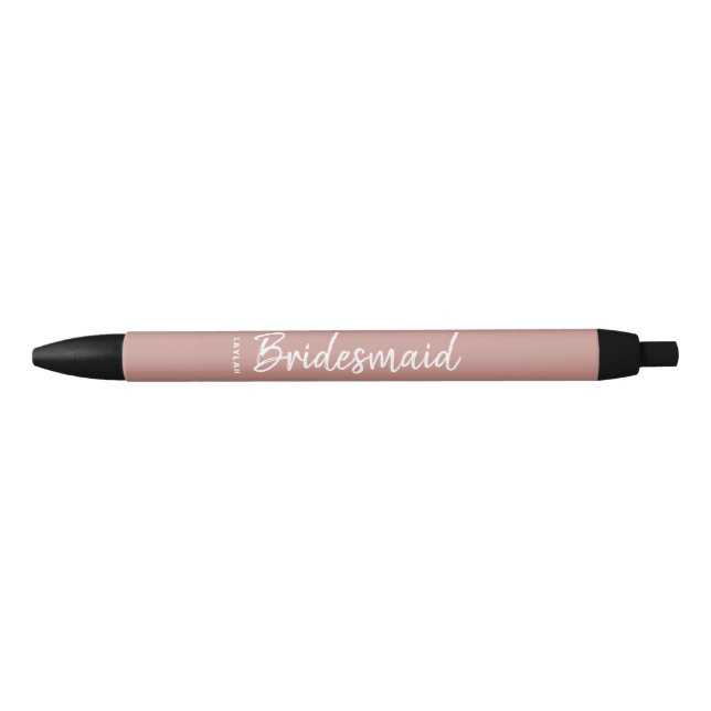 Caneta Preta Rosa Moderno em Dourado com Nome da Dama de Honra (Frente)