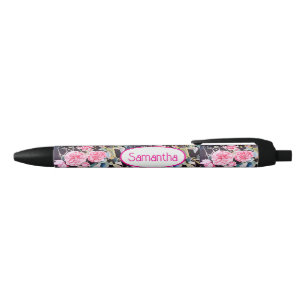 Caneta Preta Rosa Rosa Pink Watercolor Shabby Chic Nome Meninas