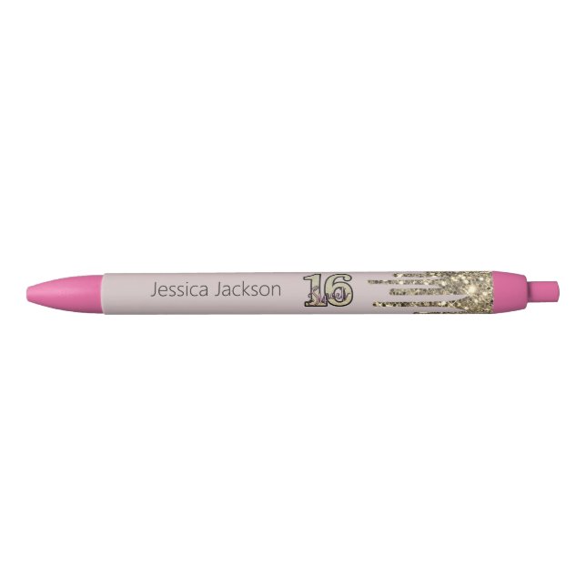 Caneta Preta Rosa Rosa Rosa Rosa Rosa Dourada Doce Sessenta (Frente)
