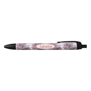 Caneta Preta Rosa Vermelha Rosas Aquarela Nome de Meninas