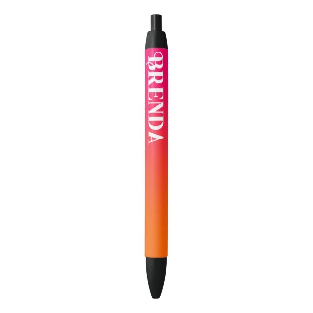 Caneta Preta Rosa Vibrante e Laranja Gradiente Personalizado (Frente Vertical)