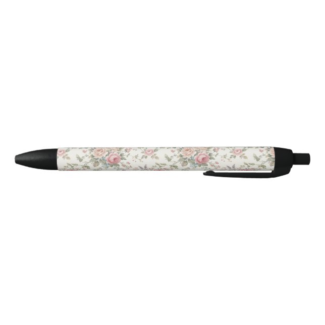 Caneta Preta Rosas Pastel Elegantes Shabby Chic (Parte Inferior)