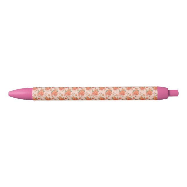 Caneta Preta rose pink orange floral pattern wedding spring (Frente)