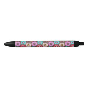 Caneta Preta Rosquinhas Coloridas de Cores d'Água com Padrão de