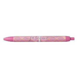 Caneta Preta Rótulo Monograma com Brilho Dourado e Rosa