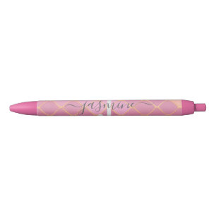 Caneta Preta Rótulo Monograma com Brilho Dourado e Rosa