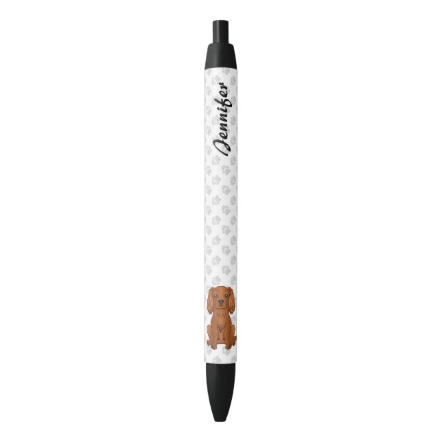 Caneta Preta Ruby Cavalier King Charles Spaniel & Name (Frente Vertical)
