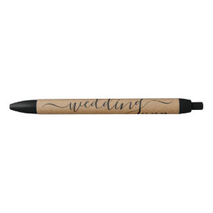 Caneta Preta Rustic Country Kraft Simple Script Weding Favor