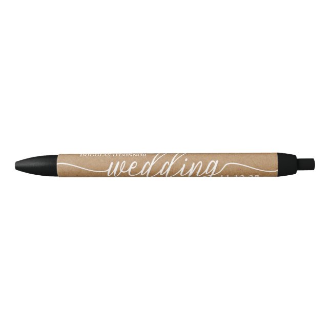 Caneta Preta Rustic Country Kraft Simple Script Weding Favor (Frente)
