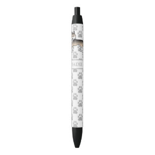Caneta Preta Sable Siberian Husky Cartoon Dog & Name