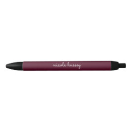 Caneta Preta Script Burgundy | Na moda Monograma Moderno