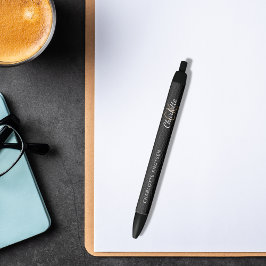 Caneta Preta Script de nome do monograma personalizado de couro